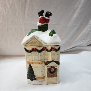 Vintage Homco 1990 Christmas cookie Jar Santa in the Chimney X